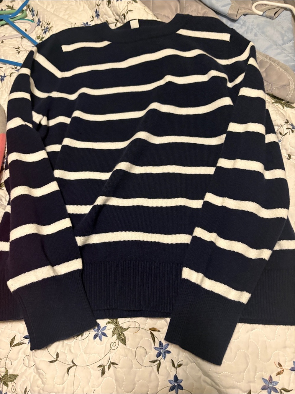 Striped Navy and White Crewneck Sweater - Women